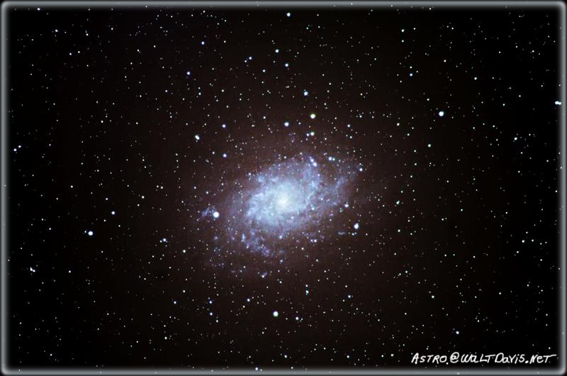 M33 is a medium sized galaxy much smaller than M31 but a part of our local group of galaxies. This photo was taken with a Nikon D70 and 600mm f4 ED lens.  By Walt Davis.