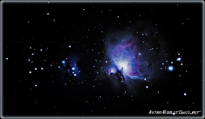 Wide field view of M42 (Orion Nebula), M43 (De Mairan's Nebula), and NGC1977 (). These object are part of the larger Orion Molecular Cloud Complex. They are located below the belt of the Orion Constellation. One of the most famous and beautiful set of objects in the entire night sky. This photo was taken with a Nikon D70 and 600mm f4 ED lens. By Walt Davis.